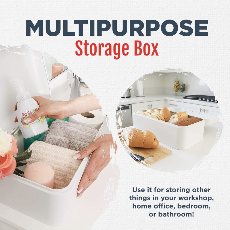 Culinary Couture Extra Large White Bread Box for Kitchen Countertop - Holds 2 Loaves - 16.5" x 9" x 6.5" - Stainless Steel Vintage Bread Boxes for Kitchen Counters - Image 5